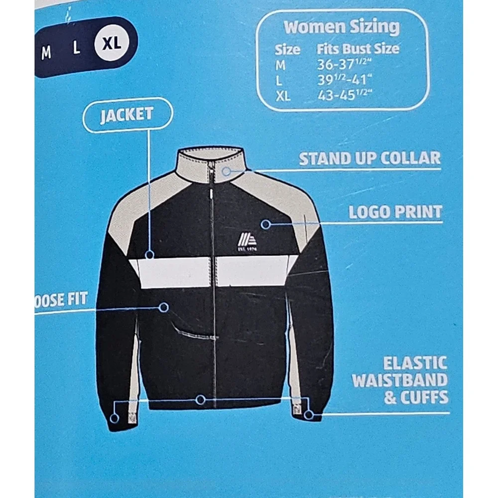Aldi Gear Windbreaker Jacket Women XL Black White Colorblock Full Zip Logo NWT